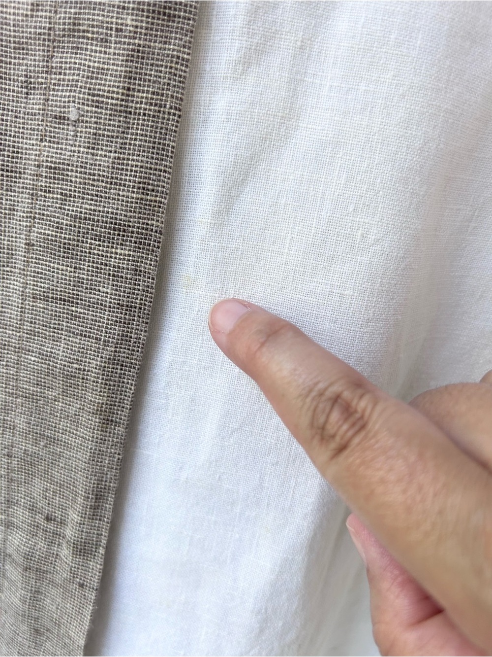 Two-Tone Linen Blend Button-Front Blouse - White & Taupe - Picture 9 of 11